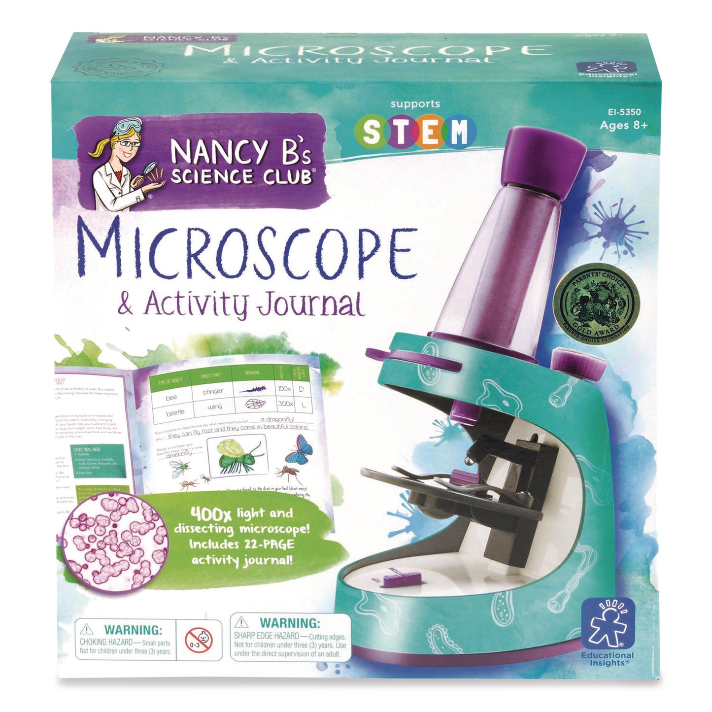 Educational Insights Nancy B's Science Club Microscope and Activity Journal, Ages 8 and Up, 30x to 400x Magnification, 8.7 x 9.2 x 4.3, Blue (5350)