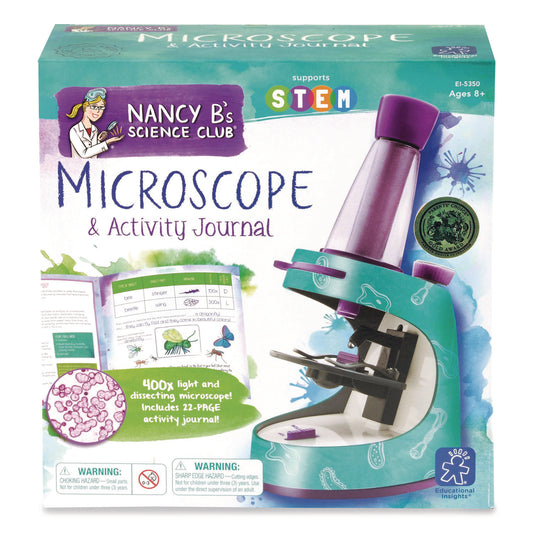 Educational Insights Nancy B's Science Club Microscope and Activity Journal, Ages 8 and Up, 30x to 400x Magnification, 8.7 x 9.2 x 4.3, Blue (5350)