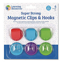 Learning Resources Super Strong Magnetic Clips and Hooks, Small, 1.5" Diameter, Assorted Colors, 3 Clips/3 Hooks (LER2691)