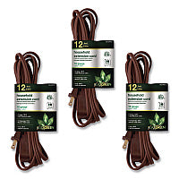 GoGreen Power Household Extension Cord, 12 ft, 13 A, Brown, 3/Pack (GG248123)
