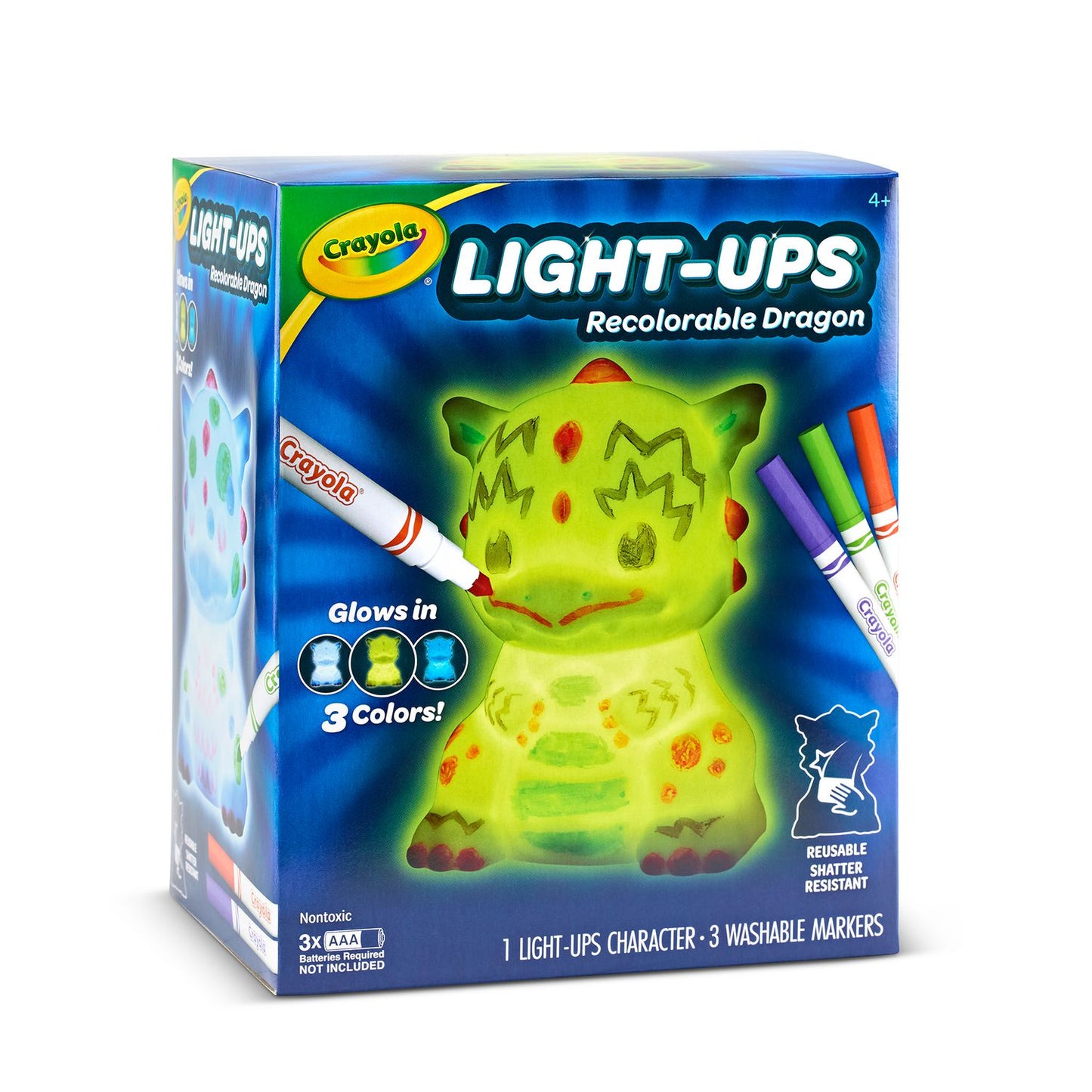 Crayola Light Ups Recolorable Dragon with (3) Ultra-Clean Washable Markers, Ages 4 and Up, 4 Pieces (747635)