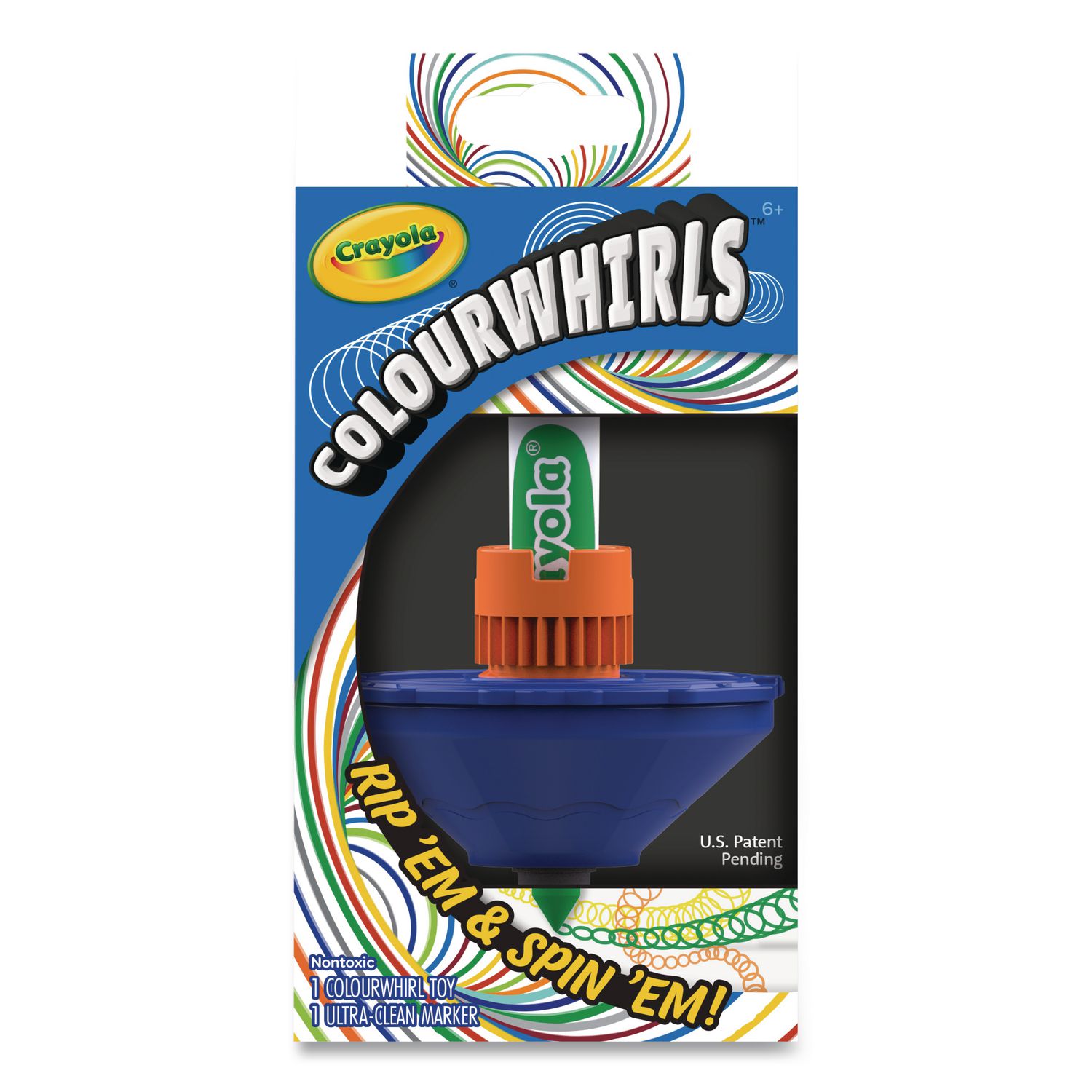 Crayola Colourwhirls Toy with (1) Rip-Cord Spinner and (1) Ultra-Clean Washable Marker, Ages 6 and Up, 4 Pieces (747645)