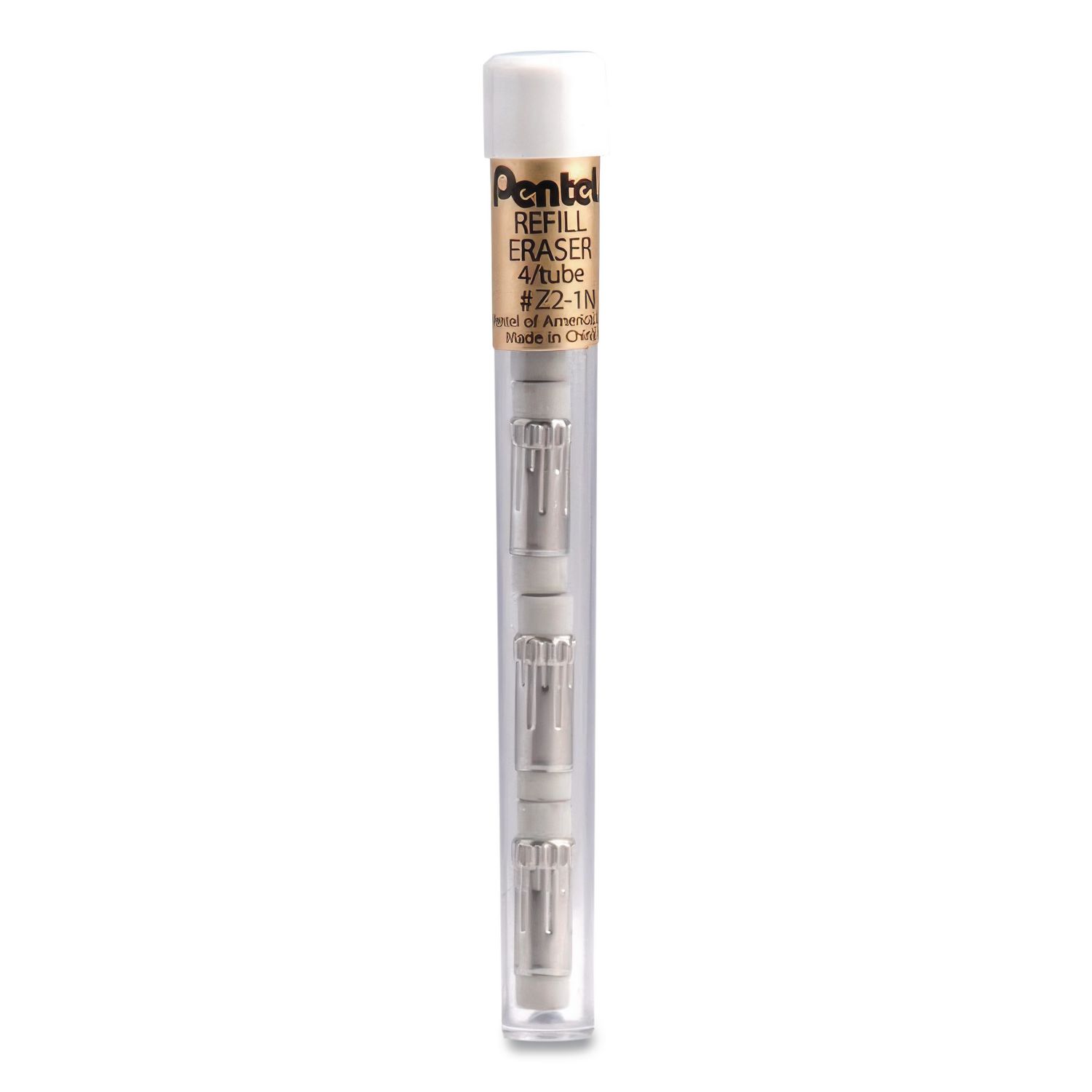 Pentel Eraser Refills for Cushi/EnerGize-X/Gizmo/Hot Shots/Sharp Kerry/Technica-X/Wow! Pencil, White, 4/Pack (Z21N)