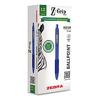 Zebra Z-Grip Recycled Retractable Ballpoint Pen, Medium 1 mm, Blue Ink, Blue Barrel, Dozen (20620)