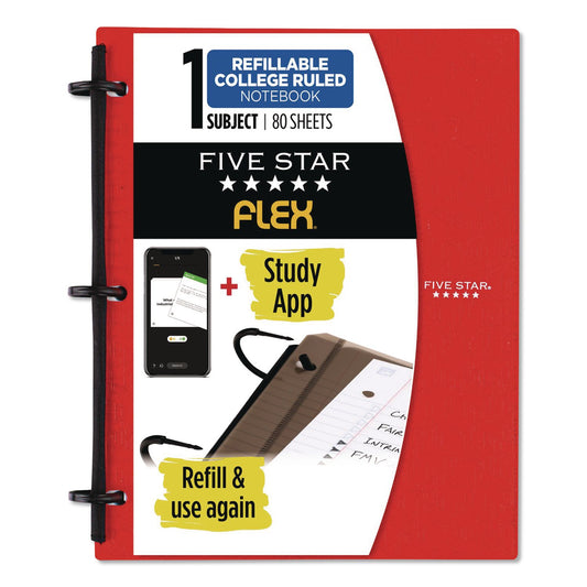 Five Star FLEX Notebinder, 1/2" TechLock Rings, 1-Subject, Medium/College Rule, Randomly Assorted Cover Colors, (80) 11 x 8.5 Sheets (08120)