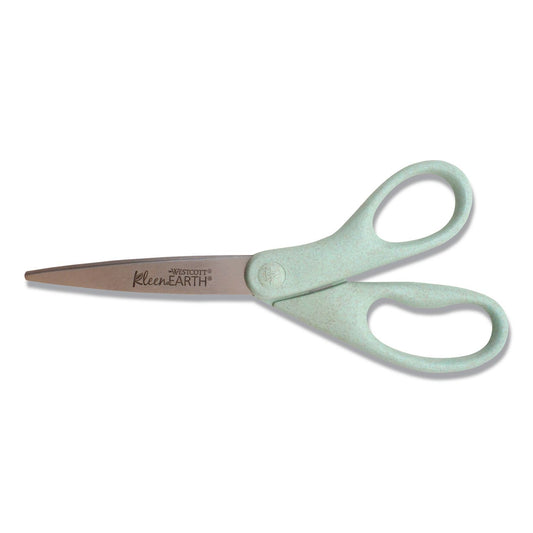 Westcott KleenEarth Rice Husk Scissors, Pointed Tip, 8" Long, Straight Sage Blue Handle (17350)