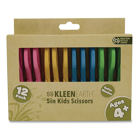Westcott KleenEarth Rice Husk Kids Scissors, Blunt Tip, 5" Long, Straight Assorted Color Handles, 12/Pack (00850)