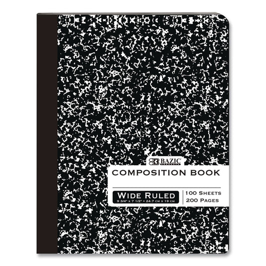BAZIC Composition Books, 1 Subject, Wide/Legal Rule, Black Marble Cover, (100) 9.75 x 7.5 Sheets (508)