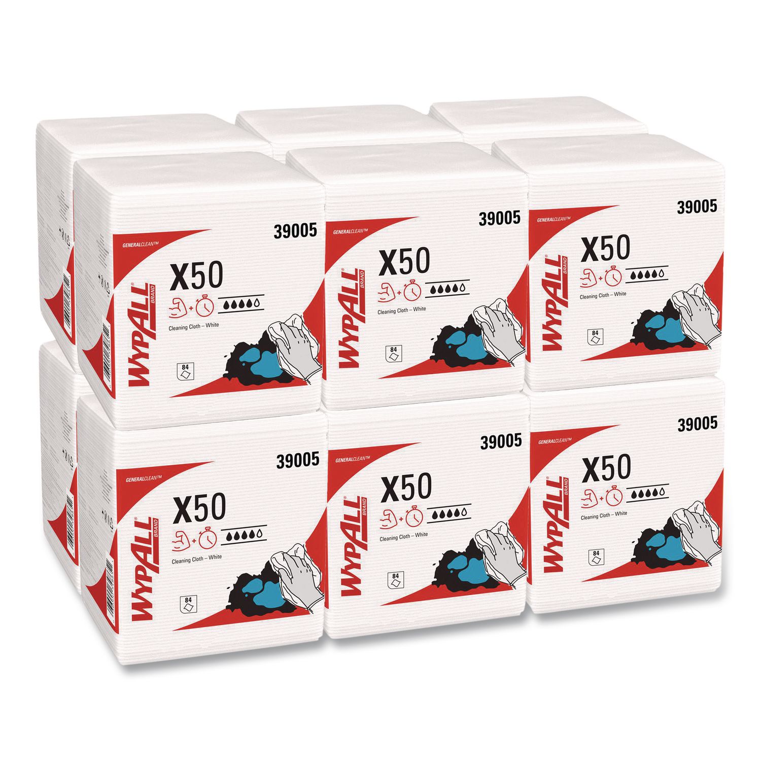 WypAll GeneralClean X50 Cleaning Cloths, 12 x 12.5, White, 84/Pack, 12 Packs/Carton (39005)