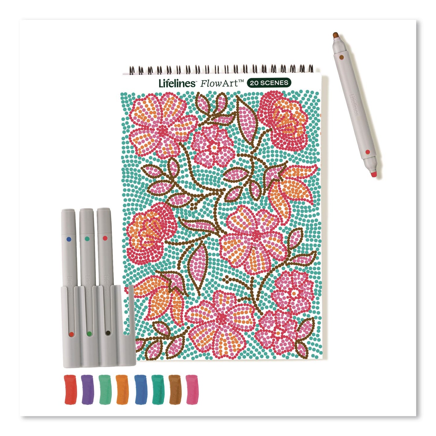 Lifelines FlowArt Dot-By-Letter Coloring Book, Botanic, with 4 Double-Sided Markers, All Ages, 20 Sheets (165005)