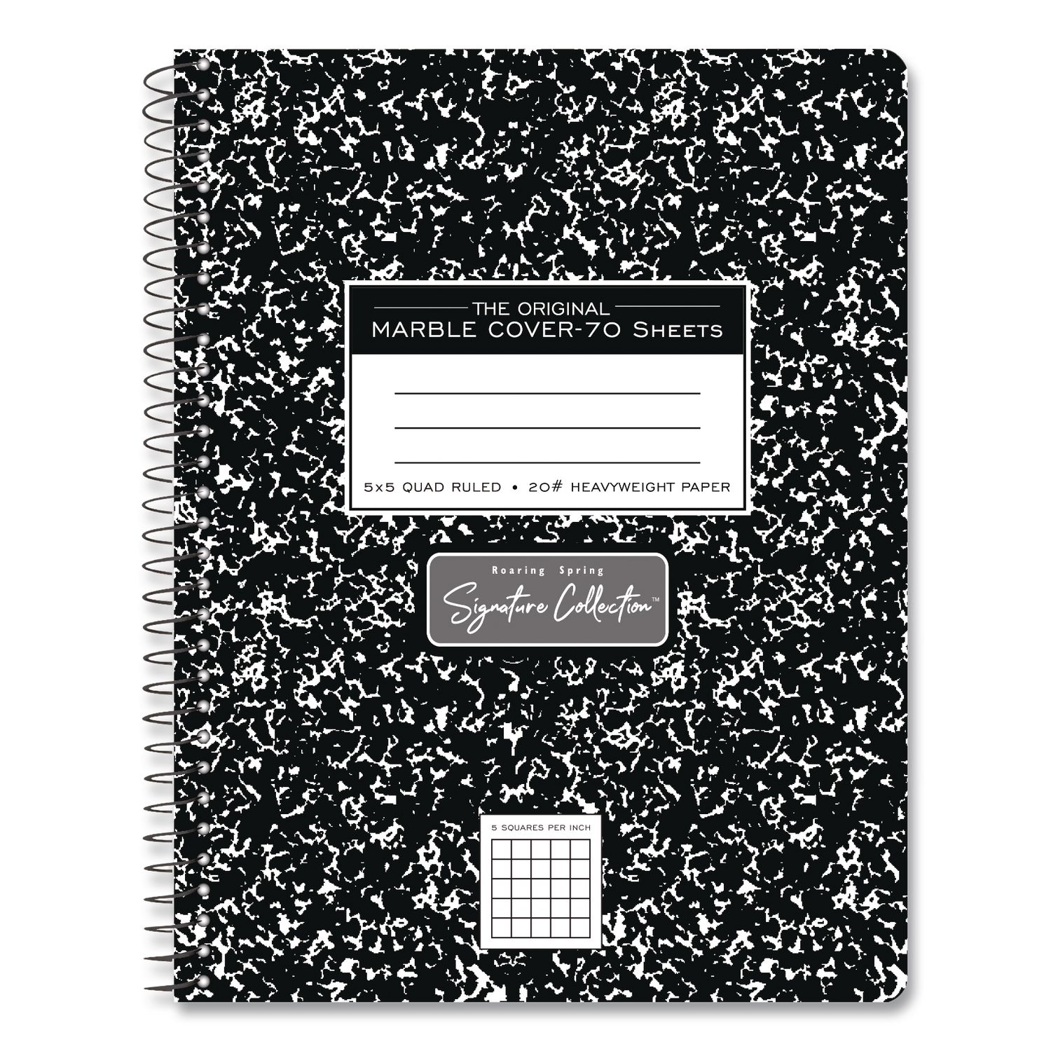 Roaring Spring Signature Collection Composition Notebook, Quadrille Rule (5 sq/in), Black Marble Cover, (70) 9.75 x 7.5 Sheets (10113)
