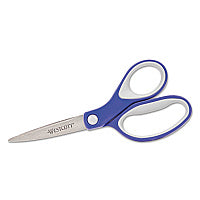 Westcott KleenEarth Soft Handle Scissors, 7" Long, 2.25" Cut Length, Straight Blue/Gray Handle (15553)