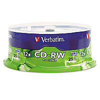 Verbatim CD-RW Rewritable Disc, 700 MB/80 min, 12x, Spindle, Silver, 25/Pack (95155)