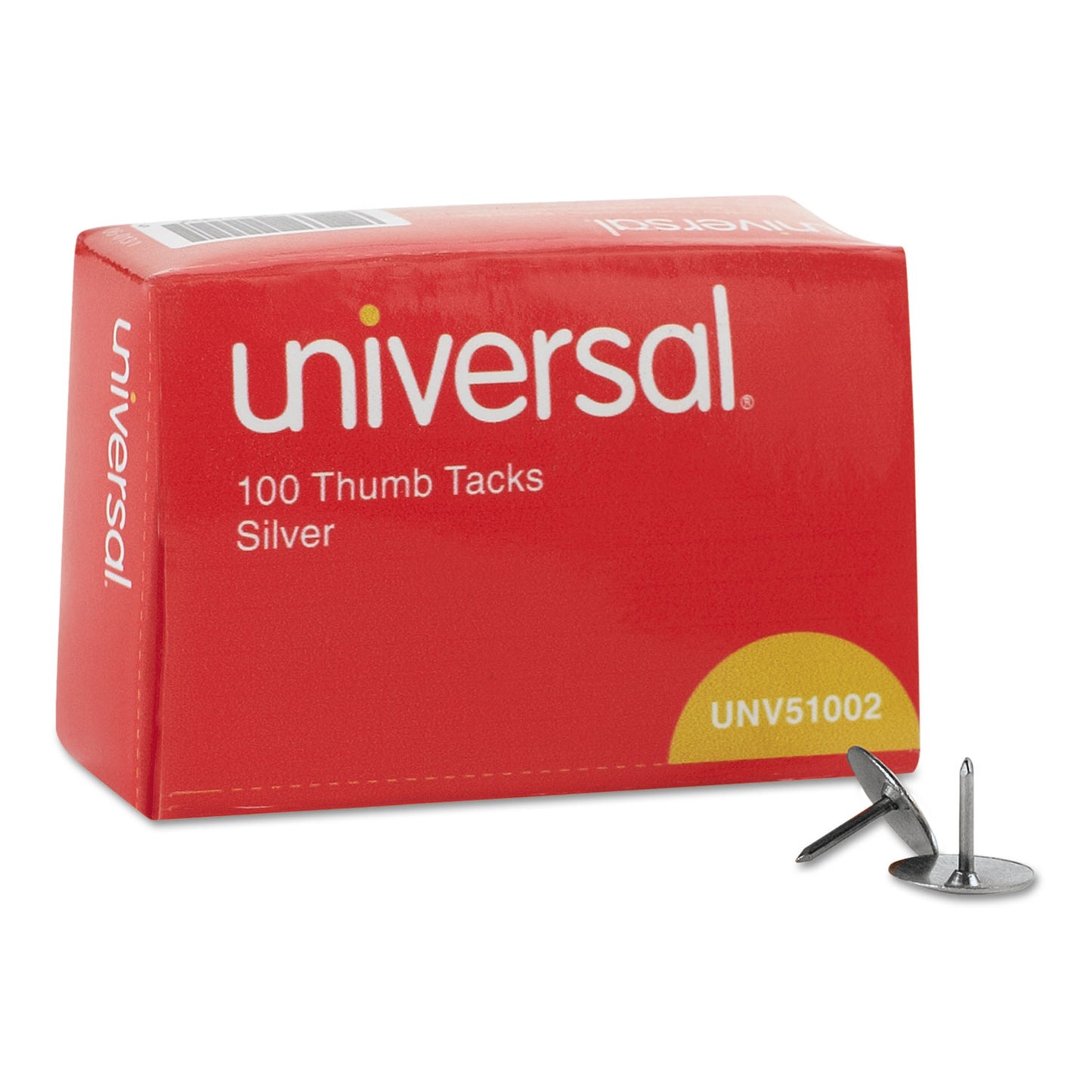 Universal Thumb Tacks, Steel, Silver, 0.31", 100/Box (UNV51002)