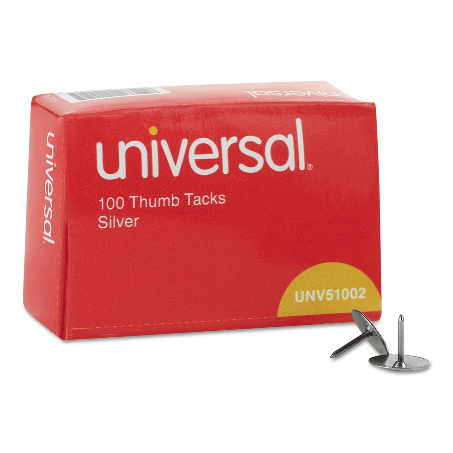 Universal Thumb Tacks, Steel, Silver, 0.31", 100/Box (UNV51002)