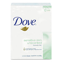 Dove Sensitive Skin Bath Bar, Unscented, 4.5 oz, 8 Bars/Pack, 9 Packs/Carton (CB613789)