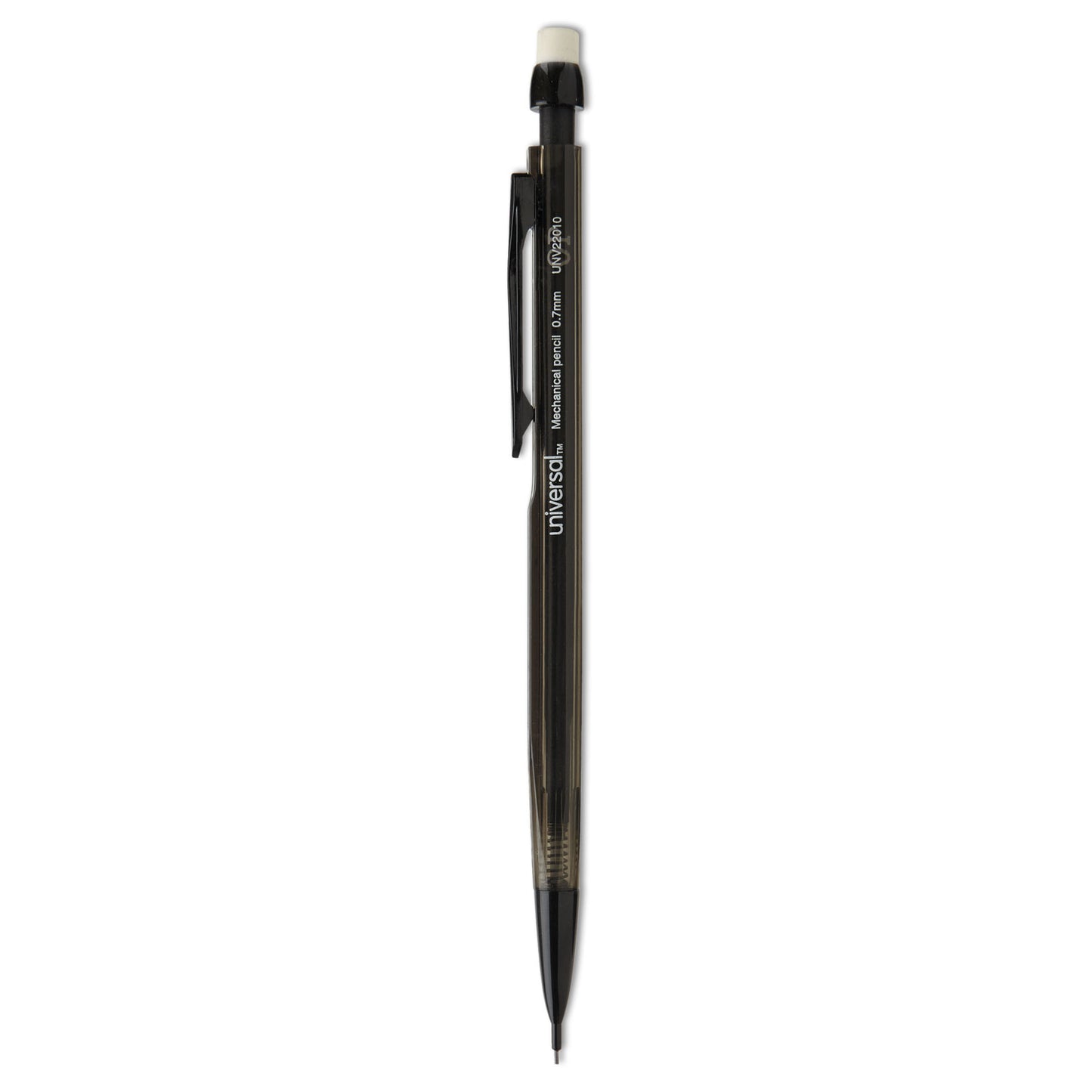 Universal Mechanical Pencil, 0.7 mm, HB (#2), Black Lead, Smoke/Black Barrel, Dozen (UNV22010)