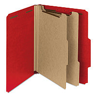 Smead Recycled Pressboard Classification Folders, 2" Expansion, 2 Dividers, 6 Fasteners, Letter Size, Bright Red, 10/Box (14061)