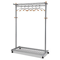 Alba Garment Racks, Two-Sided, 2-Shelf Coat Rack, 6 Hanger/6 Hook, 44.8w x 21.67d x 70.8h, Silver/Wood (PMLUX6)