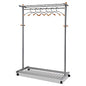Alba Garment Racks, Two-Sided, 2-Shelf Coat Rack, 6 Hanger/6 Hook, 44.8w x 21.67d x 70.8h, Silver/Wood (PMLUX6)