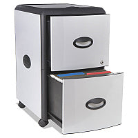 Storex Mobile Filing Cabinet with Metal Siding and Top-Drawer Organizer Tray, 2 Letter File Drawers, Silver/Black, 19" x 15" x 23" (61352U01C)