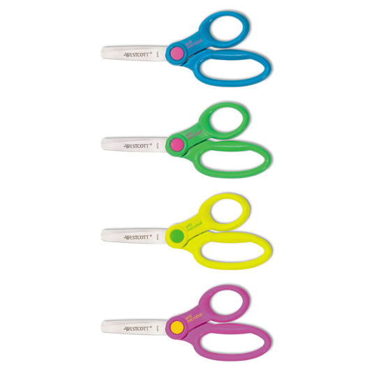Westcott Kids' Scissors with Antimicrobial Protection, Rounded Tip, 5" Long, 2" Cut Length, Randomly Assorted Handle Color (14606)
