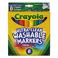 Crayola Ultra-Clean Washable Markers, Broad Bullet Tip, Assorted Colors, 8/Pack (587808)