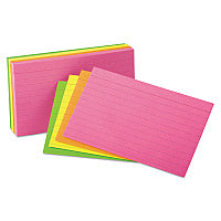 Oxford Ruled Index Cards, 3 x 5, Glow Green/Yellow, Orange/Pink, 100/Pack (40279)