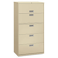 HON Brigade 600 Series Lateral File, 4 Legal/Letter-Size File Drawers, 1 Roll-Out File Shelf, Putty, 36" x 18" x 64.25" (685LL)