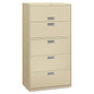 HON Brigade 600 Series Lateral File, 4 Legal/Letter-Size File Drawers, 1 Roll-Out File Shelf, Putty, 36" x 18" x 64.25" (685LL)