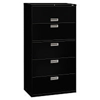 HON Brigade 600 Series Lateral File, 4 Legal/Letter-Size File Drawers, 1 Roll-Out File Shelf, Black, 36" x 18" x 64.25" (685LP)