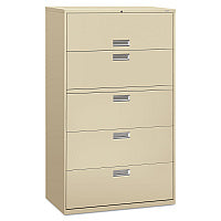 HON Brigade 600 Series Lateral File, 4 Legal/Letter-Size File Drawers, 1 Roll-Out File Shelf, Putty, 42" x 18" x 64.25" (695LL)