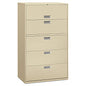 HON Brigade 600 Series Lateral File, 4 Legal/Letter-Size File Drawers, 1 Roll-Out File Shelf, Putty, 42" x 18" x 64.25" (695LL)