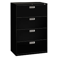 HON Brigade 600 Series Lateral File, 4 Legal/Letter-Size File Drawers, Black, 36" x 18" x 52.5" (684LP)