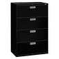 HON Brigade 600 Series Lateral File, 4 Legal/Letter-Size File Drawers, Black, 36" x 18" x 52.5" (684LP)