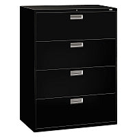 HON Brigade 600 Series Lateral File, 4 Legal/Letter-Size File Drawers, Black, 42" x 18" x 52.5" (694LP)