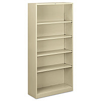HON Metal Bookcase, Five-Shelf, 34.5w x 12.63d x 71h, Putty (S72ABCL)