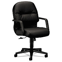 HON Pillow-Soft 2090 Series Leather Managerial Mid-Back Swivel/Tilt Chair, Supports 300 lb, 16.75" to 21.25" Seat Height, Black (2092SR11T)