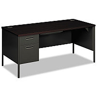 HON Metro Classic Series Left Pedestal "L" Workstation Desk, 66" x 30" x 29.5", Mahogany/Charcoal (P3266LNS)