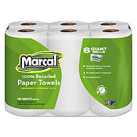 Marcal 100% Premium Recycled Kitchen Roll Towels, 2-Ply, 11 x 5.5, White, 140/Roll, 24 Rolls/Carton (6181CT)