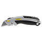 Stanley Curved Quick-Change Utility Knife, Stainless Steel Retractable Blade, 3 Blades, 6.5" Metal Handle, Black/Chrome (10788)