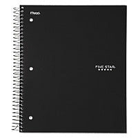 Five Star Wirebound Notebook with Four Pockets, 3-Subject, Medium/College Rule, Black Cover, (150) 11 x 8.5 Sheets 150 Sheets - Wire Bound - College Ruled Front Ruling - Letter - 8 1/2" x 11" Sheet Size - Black Kraft Cover - 1 Each (72069)