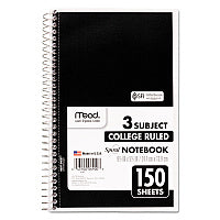 Mead Spiral Notebook, 3-Subject, Medium/College Rule, Randomly Assorted Cover Color, (150) 9.5 x 5.5 Sheets (06900)