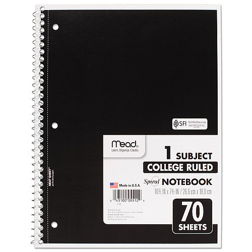 Mead Spiral Notebook, 1 Subject, College Rule, Assorted Covers, 10.5 x 7.5, 70 Sheets