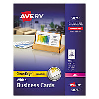 Avery Clean Edge Business Cards, Laser, 2 x 3.5, White, 1,000 Cards, 10 Cards/Sheet, 100 Sheets/Box (5874)