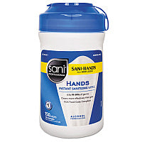 Hands Instant Sanitizing Wipes, 5 x 6, Unscented, White, 150/Canister (P43572EA)