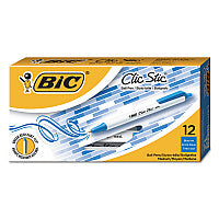 BIC Clic Stic Ballpoint Pen, Retractable, Medium 1 mm, Blue Ink, White Barrel, Dozen (CSM11BE)