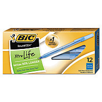 BIC Round Stic Xtra Life Ballpoint Pen, Stick, Medium 1 mm, Blue Ink, Translucent Blue Barrel, Dozen (GSM11BE)