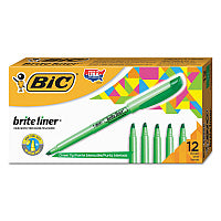 BIC Brite Liner Highlighter, Fluorescent Green Ink, Chisel Tip, Green/Black Barrel, Dozen (BL11GN)