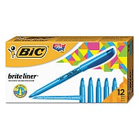 BIC Brite Liner Highlighter, Fluorescent Blue Ink, Chisel Tip, Blue/Black Barrel, Dozen (BL11BE)